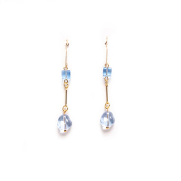 Sapphire Cube Glass Drop Earrings