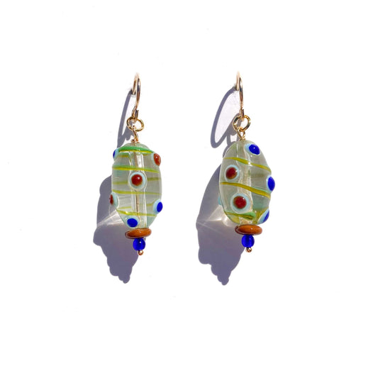 Oval Glass Lampwork Bead Earrings- C