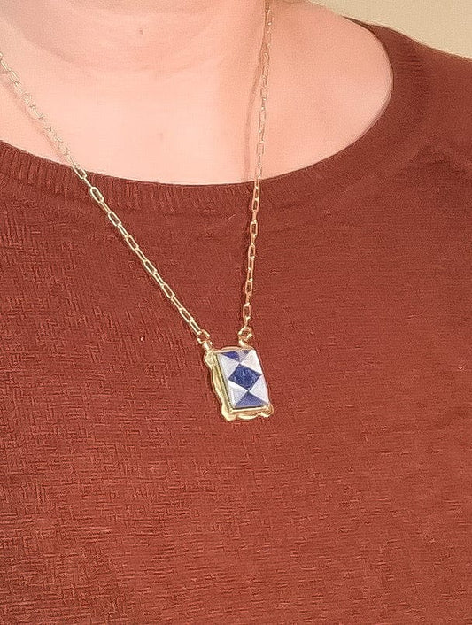 Mother of Pearl + Sodalite Harlequin Pendant Necklace