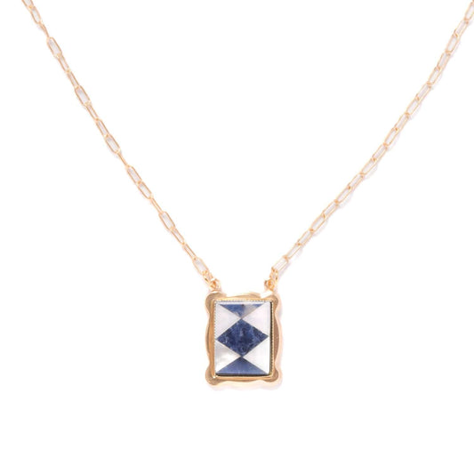Mother of Pearl + Sodalite Harlequin Pendant Necklace