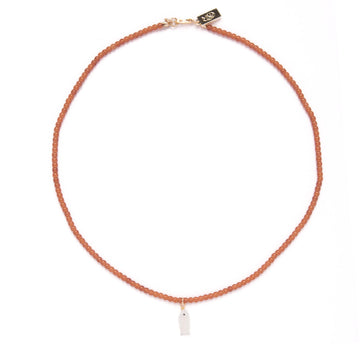 Mother of Pearl Fish Charm Beaded Necklace in Light Carnelian