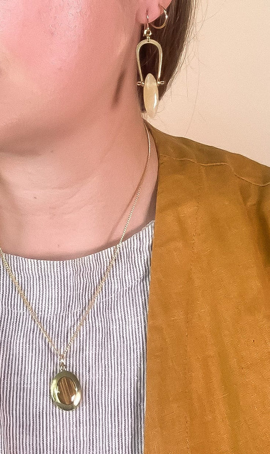 Oval Locket Necklace with Tiger's Eye