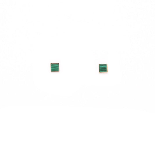 Tiny Square Studs in Malachite