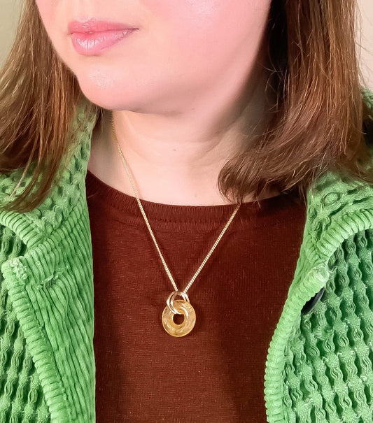 Vintage Glass Deco Ring Necklace- Topaz