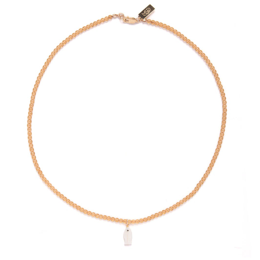 Mother of Pearl Fish Charm Beaded Necklace in Topaz
