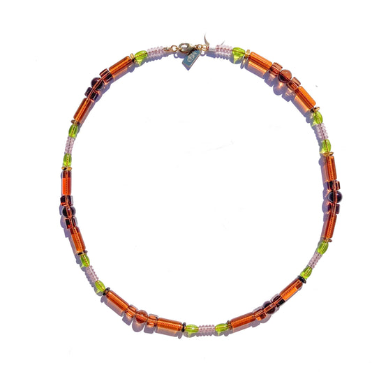 Mocha, Olive, and Light Amethyst Glass Beaded Necklace
