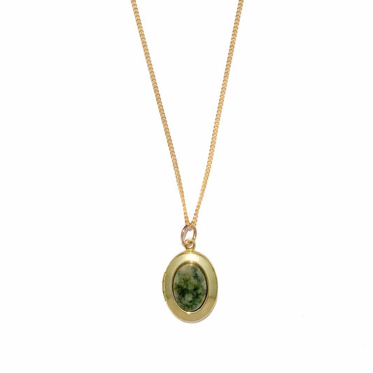 Oval Locket Necklace with Wyoming Jade
