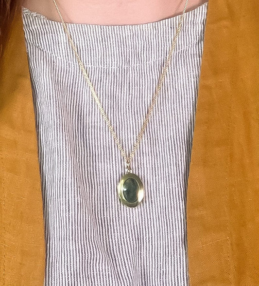 Oval Locket Necklace with Wyoming Jade