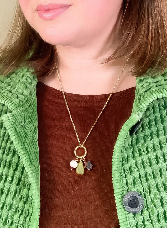 Cluster Charm Necklace- Wyoming Jade, Pearl, Mahogany Obsidian