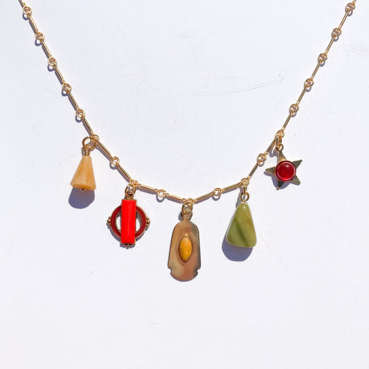 Charm Necklace with Yellow Jasper and Jade