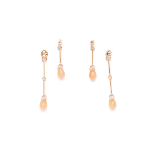 Yellow Opal Glass Double Drop Earrings