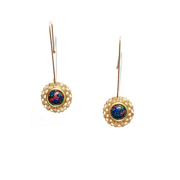 Checkered Circle Earrings in Black Opal