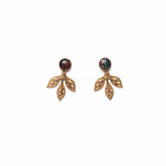 Engraved Leaf Jackets with Black Opal Studs