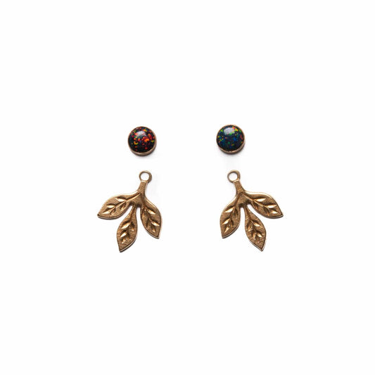 Engraved Leaf Jackets with Black Opal Studs