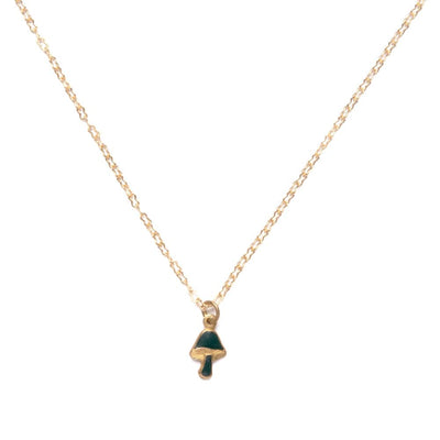Tiny Mushroom Charm Necklace in Forest Green