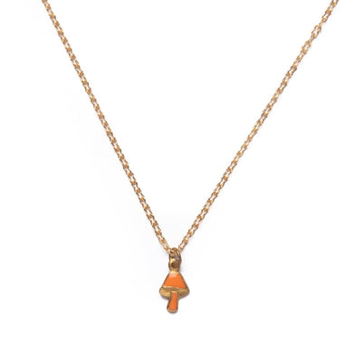 Tiny Mushroom Charm Necklace in Marigold