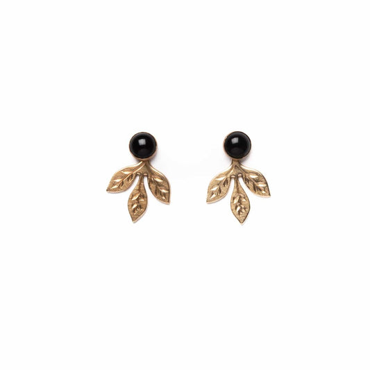 Engraved Leaf Jackets with Onyx Studs