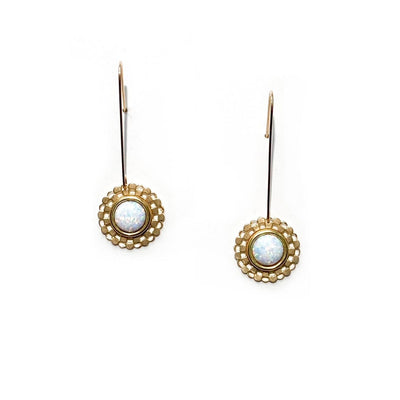 Checkered Circle Earrings in Opal