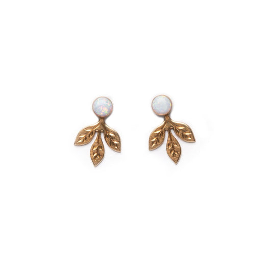 Engraved Leaf Jackets with Opal Studs