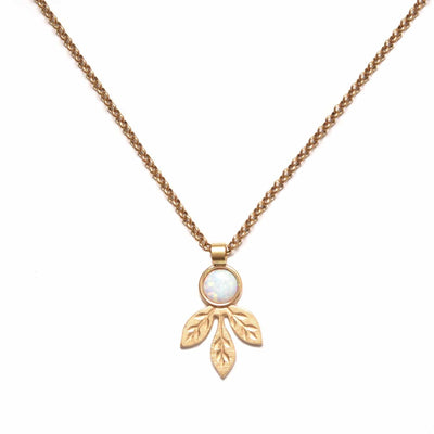 Opal Engraved Leaf Necklace