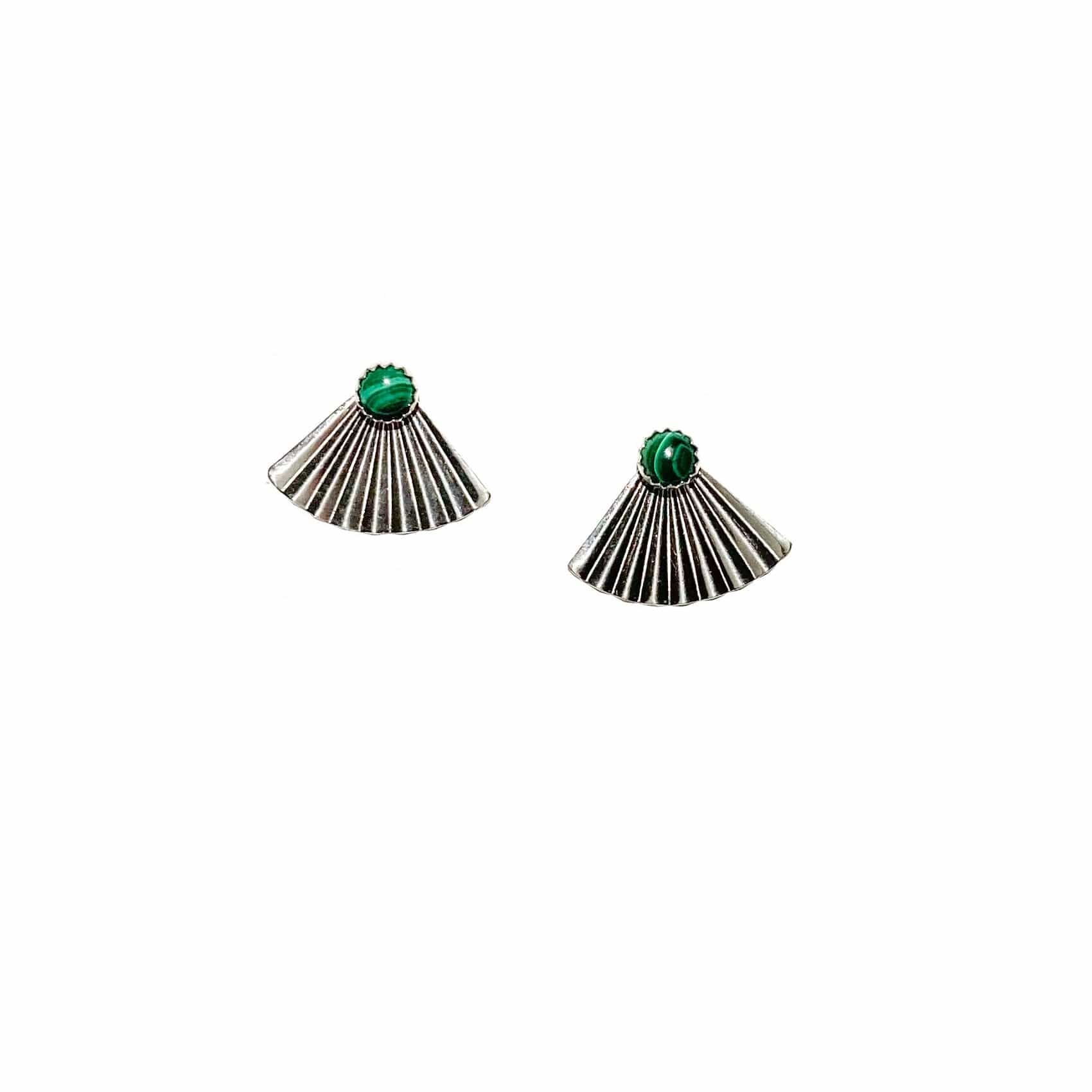 Silver Mini Pleat Jacket Earrings with Malachite Studs