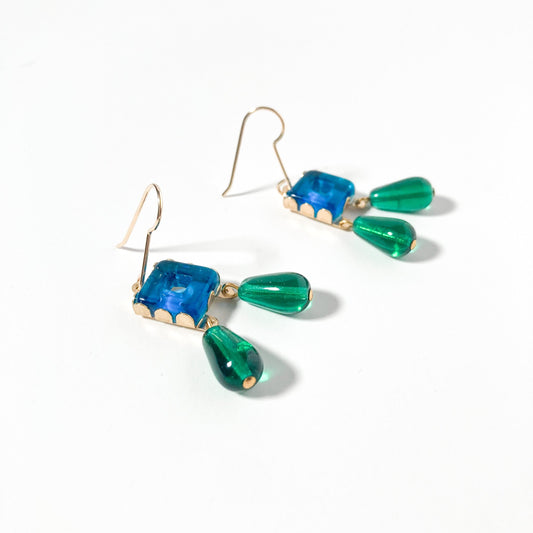 Cerulean + Emerald Glass Drop Earrings