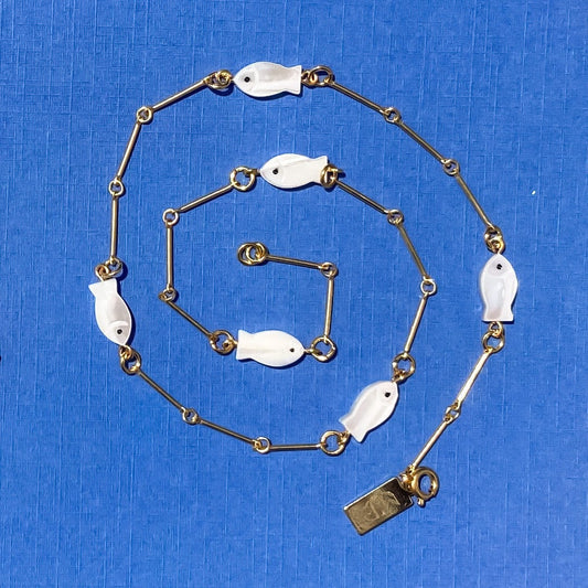 Gold Plated Mother of Pearl Fish Minimal Charm Necklace