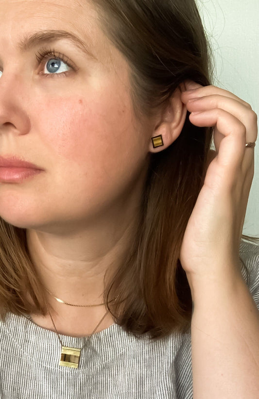 Tiger's Eye and Onyx Square Studs