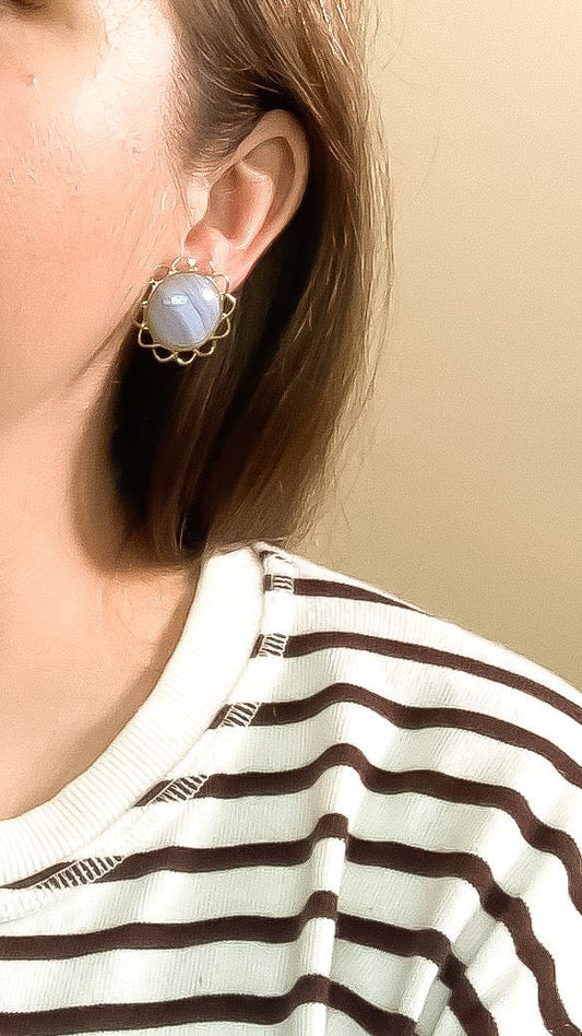 Blue Lace Agate XL Flower Studs