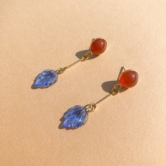 Carnelian + Sapphire Glass Leaf Earrings