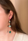 Amazonite, Pearl, Malachite, and Glass Composition Earrings
