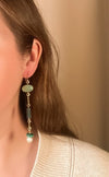 Amazonite, Pearl, Malachite, and Glass Composition Earrings