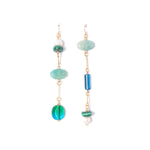 Amazonite, Pearl, Malachite, and Glass Composition Earrings