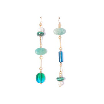 Amazonite, Pearl, Malachite, and Glass Composition Earrings