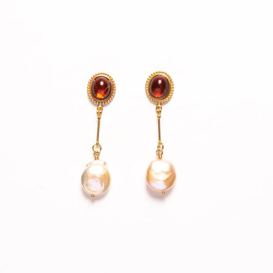 Amber Glass + Pearl Drop Earrings