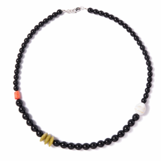Floating Forms Necklace- Black, Coral, Serpentine, Mother of Pearl
