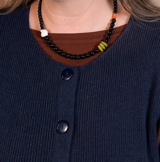 Floating Forms Necklace- Black, Coral, Serpentine, Mother of Pearl