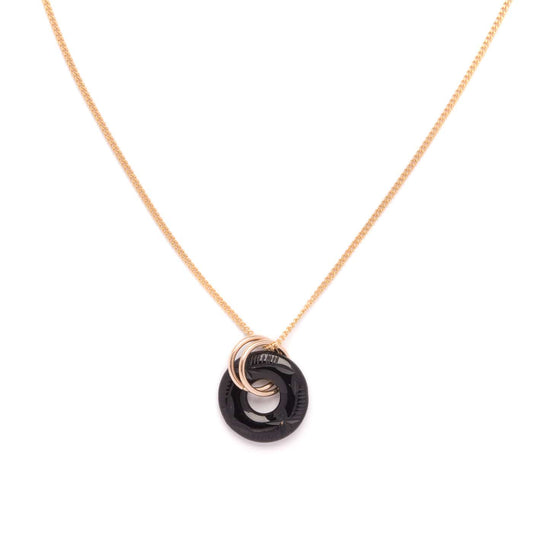 Vintage Glass Deco Ring Necklace- Black