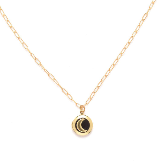 Moon Locket Necklace in Black