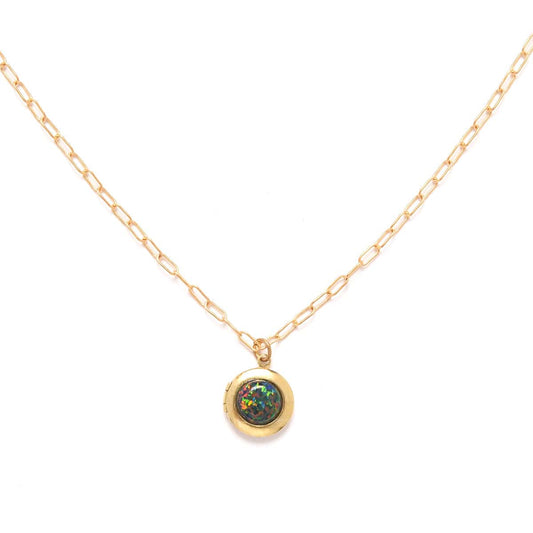 Black Opal Locket Necklace