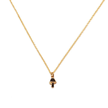 Tiny Mushroom Charm Necklace in Black