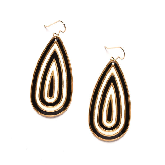 Black and White Striped Teardrop Earrings