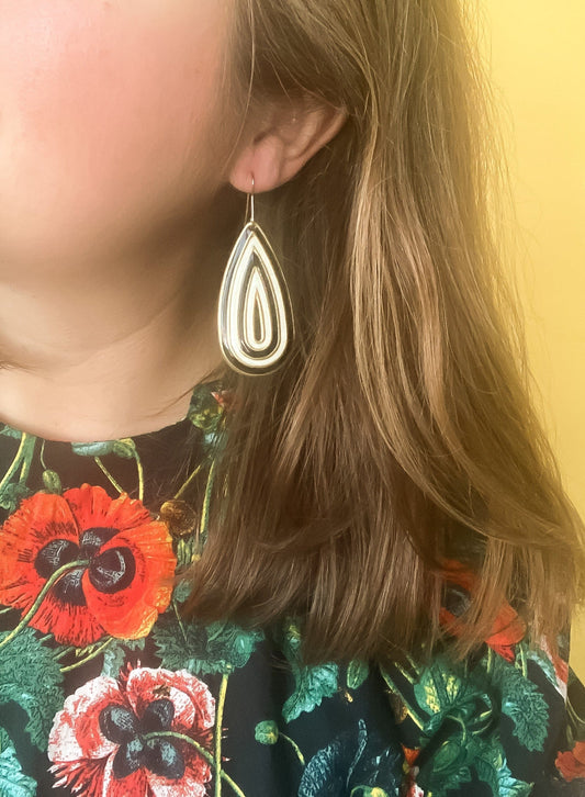 Black and White Striped Teardrop Earrings