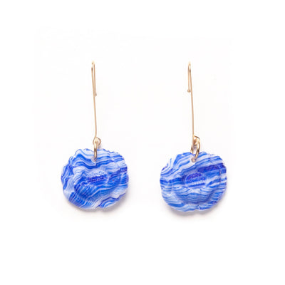 Cobalt Striped Flower Earrings