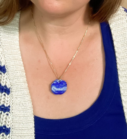 Cobalt Striped Flower Pendant Necklace