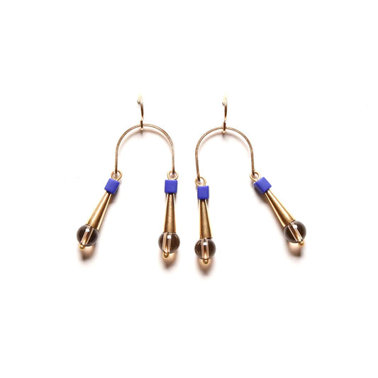 Smoky Quartz + Cobalt Conical Swing Earrings