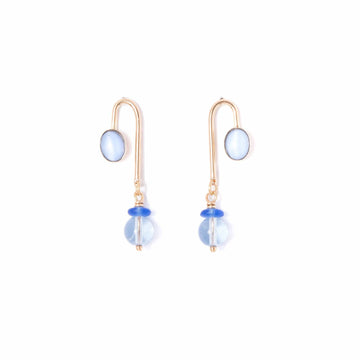 Blue Moonstone Asymmetrical Arch Earrings