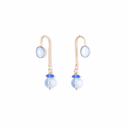 Blue Moonstone Asymmetrical Arch Earrings