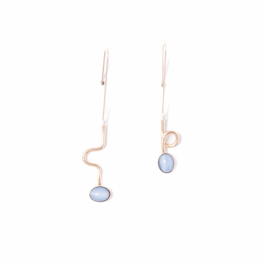 Blue Moonstone Contour Drop Earrings