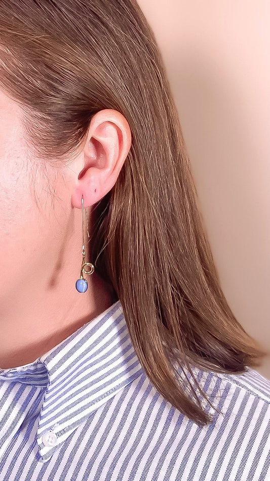 Blue Moonstone Contour Drop Earrings